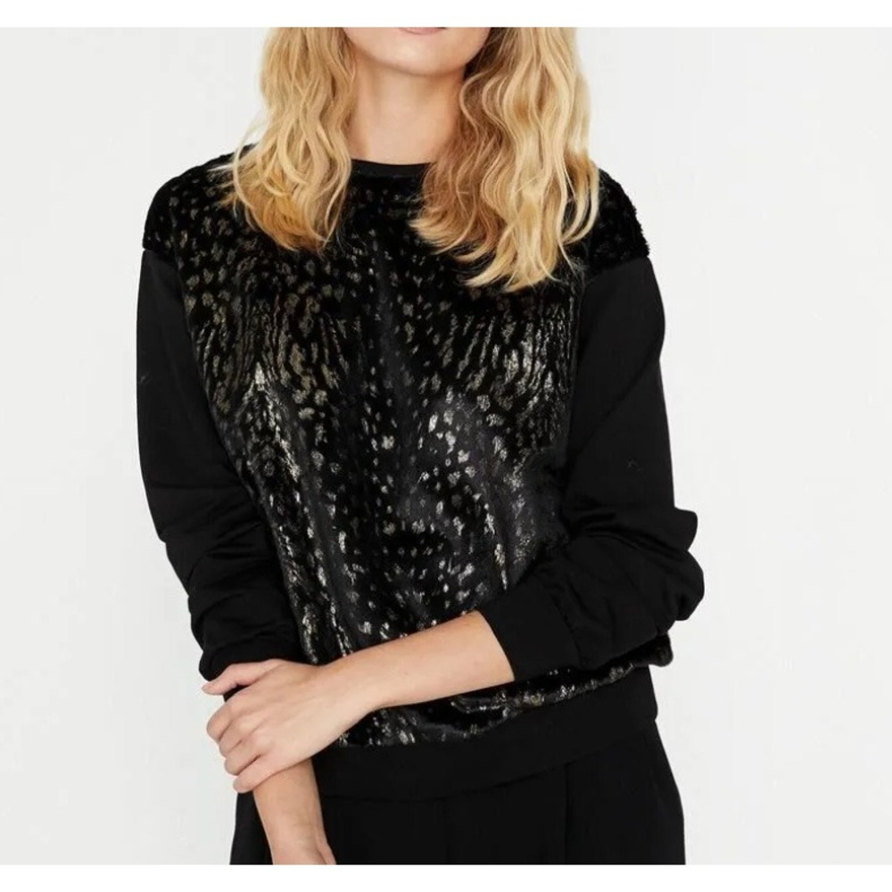 NWT KOTON Siyah Kadın‎ Desenli Sweatshirt Leopard Print Long Sleeve- L